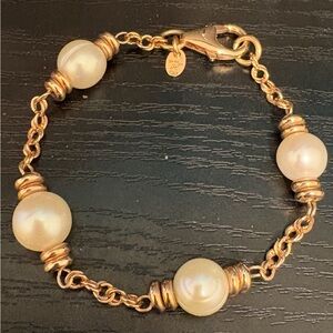 Honora bracelet 6.5” bronze italy 4 freshwater pearl chain lobster clasp